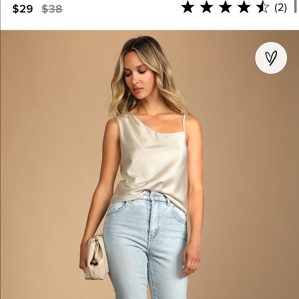 Lulu’s Casual Elegance Cream Satin Asymmetrical Top, champagne, one shoulder